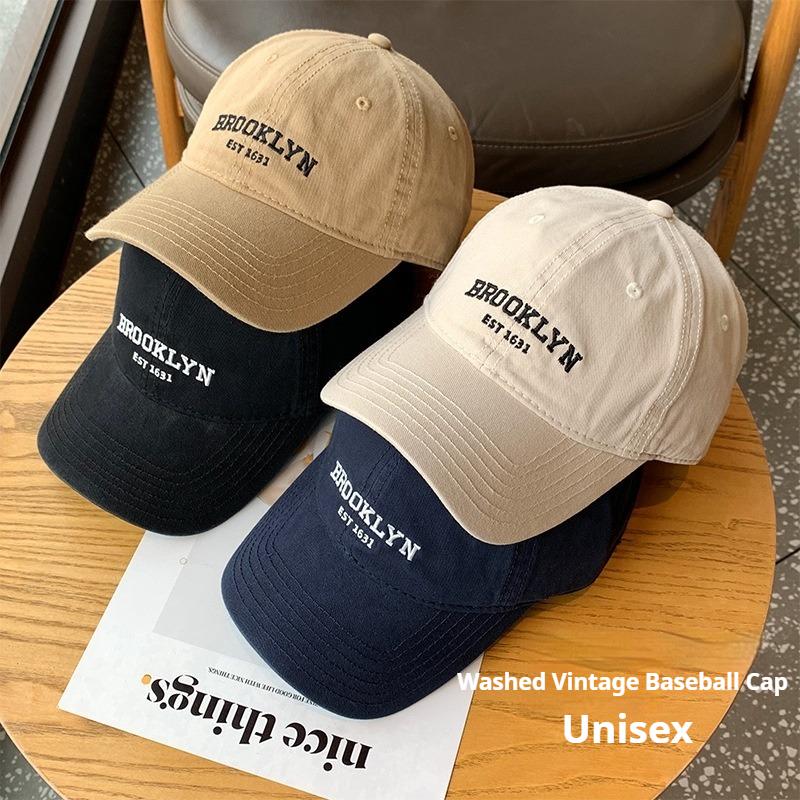 1pc Soft Retro Letters Baseball Caps for Women,solid Color Embroidered Sun Hat Adjustable Men Sports Peaked Cap Trucker Dad Hats