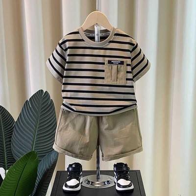 0-5 Years Old Boys' Summer Outfit Set Short Sleeved Shorts Children's Striped Baby Two-piece Set