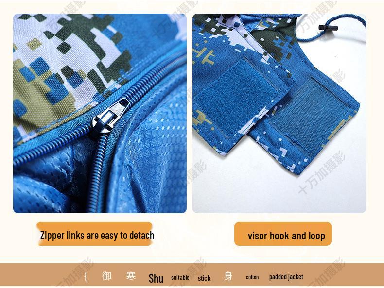 Unisex zimowa bawełniana kurtka kamuflażowa: Gruby, Odpinany, Średniej długości, Wodoodporny, Wiatroszczelny i Odporny na ścieranie