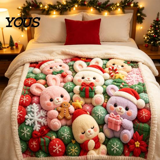 Soft Texture Blanket for Couch Teddy Bear Floral Print Blanket, Super Plush Throw Cute Bunny Rabbit Decorative Puppy Pattern, Cozy Flannel Bedroom