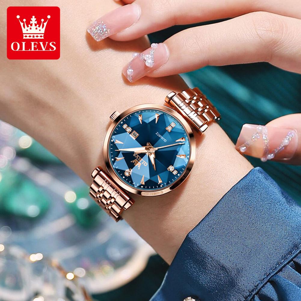 OLEVS Women's Watches Fashion Elegant Rhombic Shape Mirror Original Quartz Wristwatch Waterproof Strap Date
