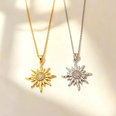 European & American Cross-border Fashion Copper Micro-inlaid Full Diamond Sun Necklace - Luxurious & Versatile Clavicle Chain Jewelry