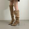 New products in the year, two-wear Korean version of pointed suede folding stiletto over the knee boots, versatile side zipper boots