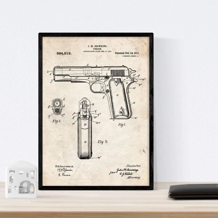Nacnic Affiche Missile de Brevet. Feuille avec Le Vieux brevet DE Dessin en Format A3 et Vintage Background
