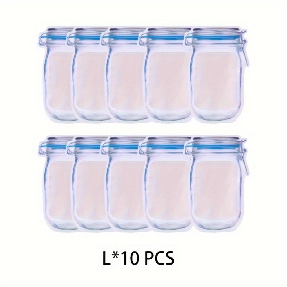 10 szt. Torba na butelkę Mason Jar wielokrotnego użytku, Torba na ciastka i chleb, Torba do przechowywania żywności z zamkiem błyskawicznym na przekąski, Kuchenna torba do przechowywania w zamrażarce
