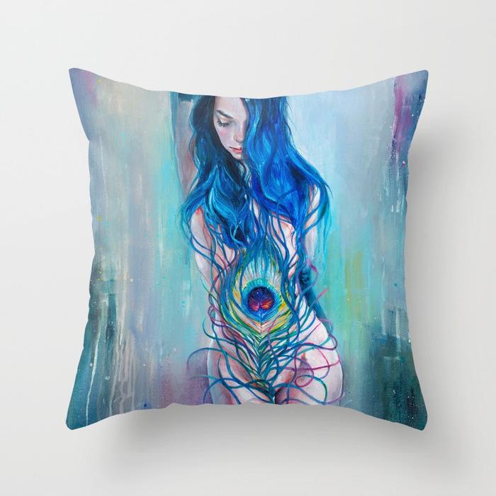 Neue Pfauenfederserie Ethnischer Stil Kissenbezug Personalisiertes Tiermuster Pfirsichhaut-Fleece Kissenbezug Kissenbezug