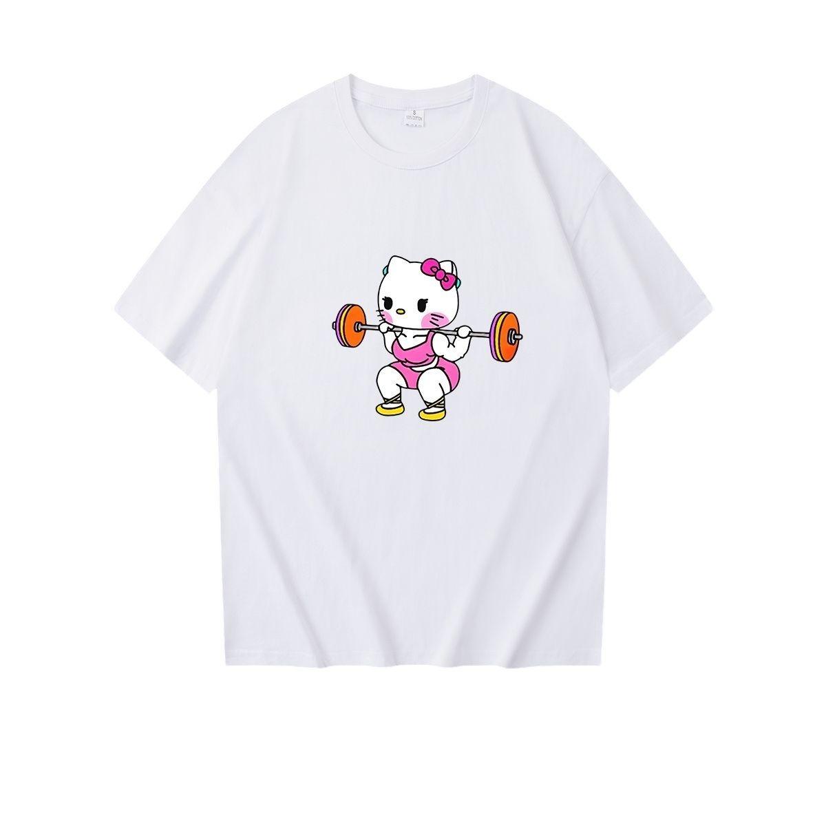

Gym Sports Hello Kitty TShirt Summer Unisexs and Womens Plus Size Loose Casual Trend Versatile Short Sleeve Top Cotton S