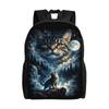 Cat Howling At Moon Backpack  Girl Polyester College Backpacks Breathable Fun School Bags Rucksack