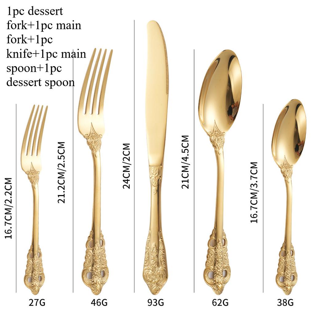 304 Palace tableware knife, fork, spoon set European retro Western tableware steak knife and fork 5-piece gold color/1pc
