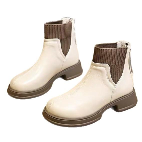 British platform socks boots rear zipper Martin boots 2025 autumn and winter new Chelsea short boots velvet Martin boots
