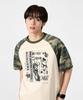 Dimiteulibeullaeg Raglan Color Block Pigment Artwork Short Sleeve T-Shirt_Ivory & Camo