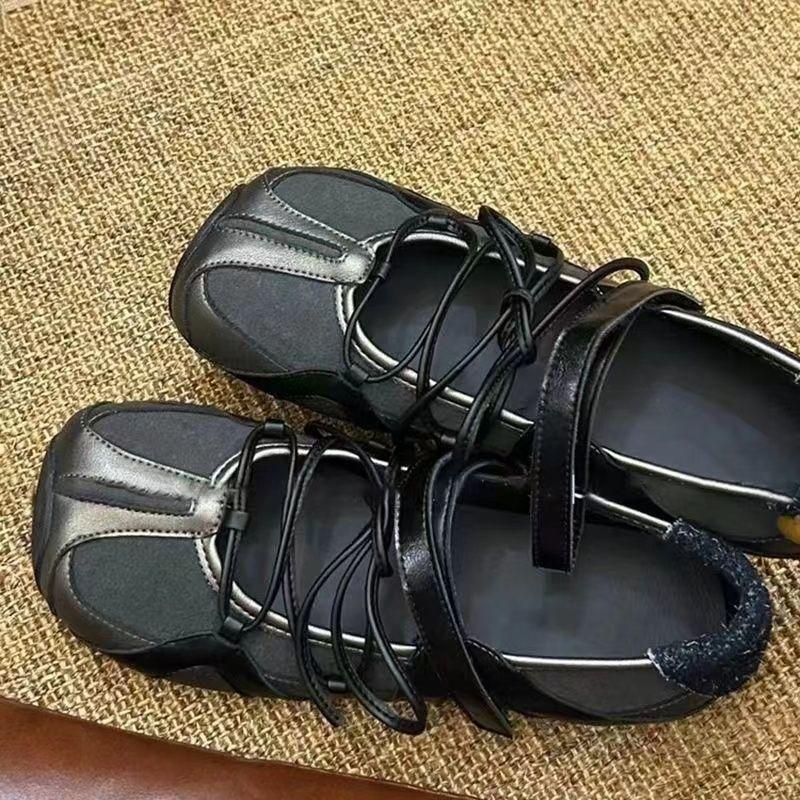 Soft-soled ballet Velcro Mary Jane shoes women's splicing leather casual versatile super soft shoes