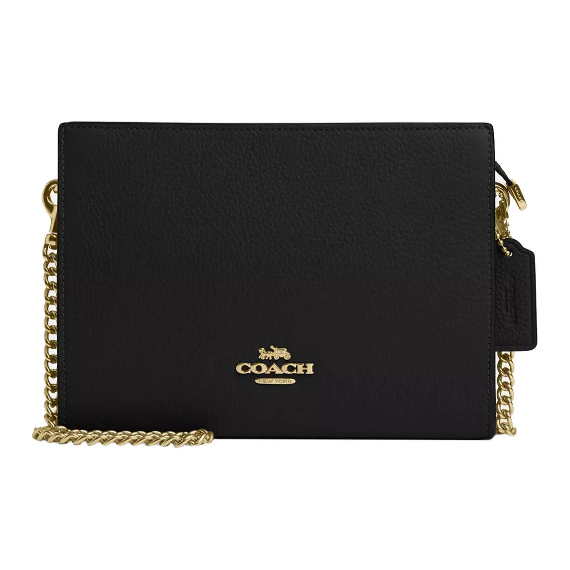 Coach Women's Gold/Black Slim 19 Logo Chain Shoulder Strap Pebble Leather Crossbody Bag Bags Cr238-Imblk