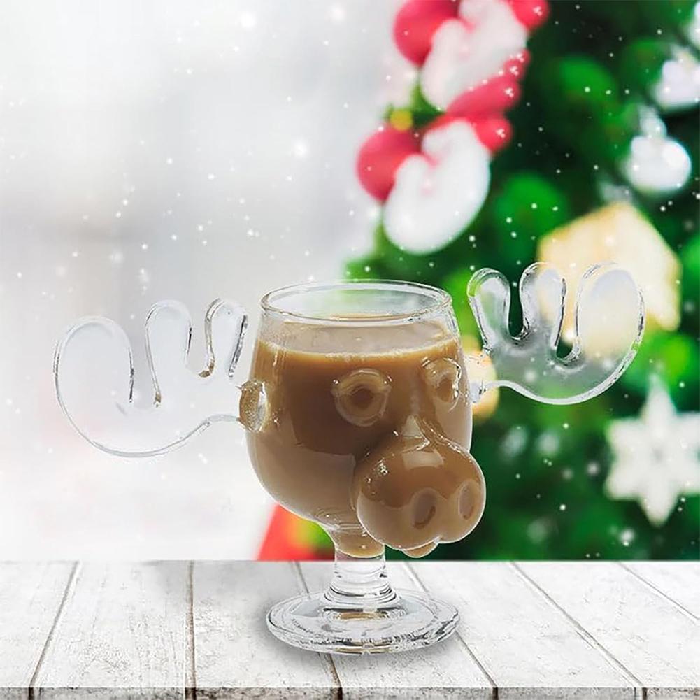 1-3pcs Christmas Elk Glass Cup 240ML Juice Milk Moose Mug Christmas Reindeer Head Beer Water Cup Holiday Party Drinkware Gifts