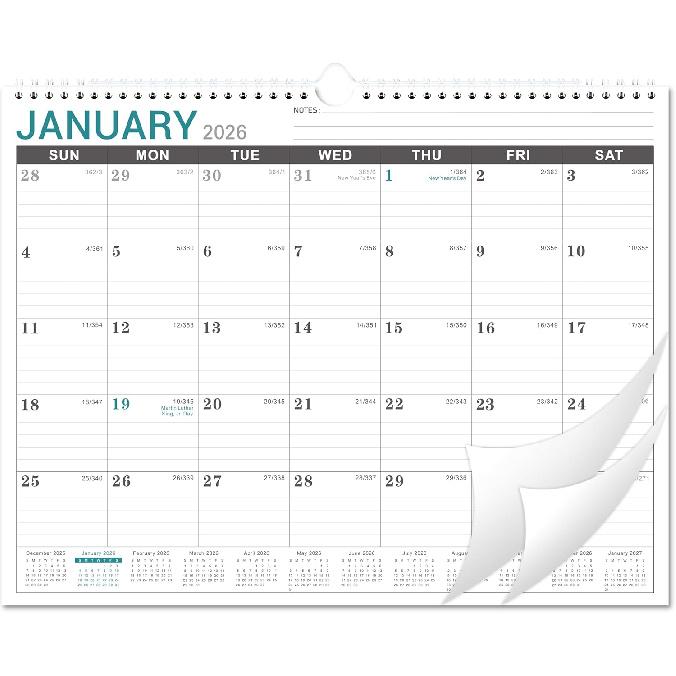 2026 Wall Calendar - 2026 Calendar Wall from Jan. 2026 to Dec. 2026, Monthly Calendars with Large Ruled Blocks and Julian Dates, Calendars for Easy