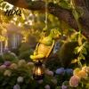 Outdoor Animal Statues Climbing Solar Light Resin Statue with Lantern Frog Garden Decor Hanging Light for Yard Tree Decoration Powered Patio