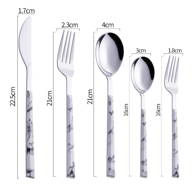Edelstahl Gehobenes Tischgeschirr Marmorgriff Silber Dessert Dinnerlöffel Westliches Steakmesser Gabel Küchenbesteck Utensilien