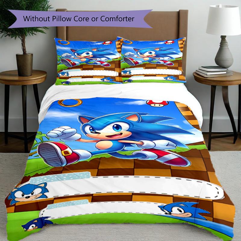 3pcs Duvet Cover Set (1*Duvet Cover + 2*Pillowcase, Without Core), Sonic Print Bedding Set, Bedroom Decor, All‑Season, Birthday Gift