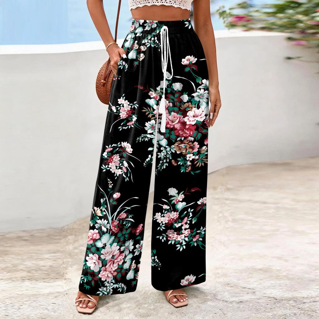 Women's Wide-Leg Casual Flowy Floral Print Pants