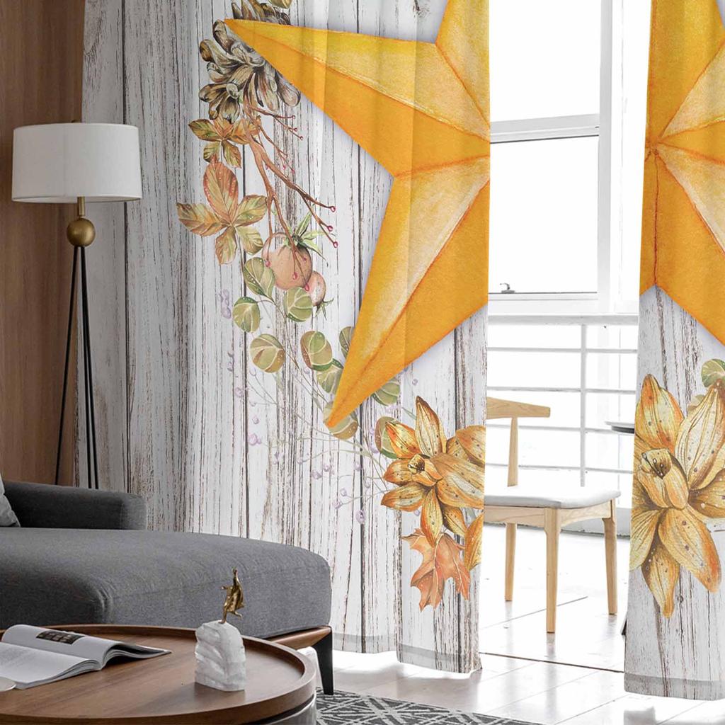 Herbstliche Holzmaserung Orange Fünfzackiger Stern Ahornblatt Transparente Vorhänge für Kinder Wohnzimmer Voile Fenstervorhänge Tüllvorhänge