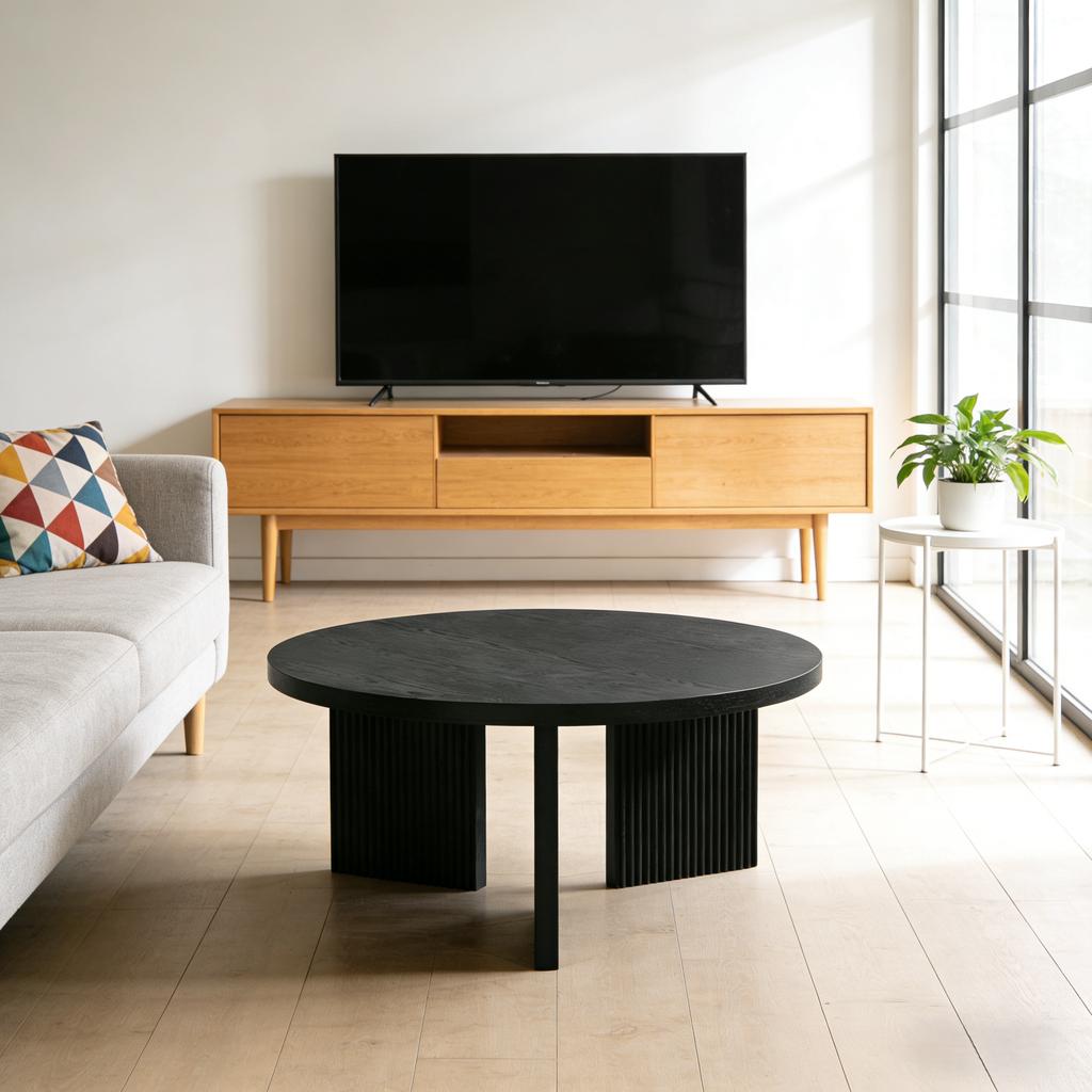 Modern Round Coffee Table Set with Grooved Structure Side Table Coffee Table - Elegance & Functionality for Living Room and Office (2 Pieces)