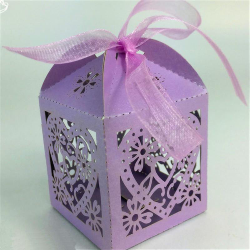 10 st Festbröllopstillbehör Spets Hollow Out Love-heart Sockerförpackningslåda