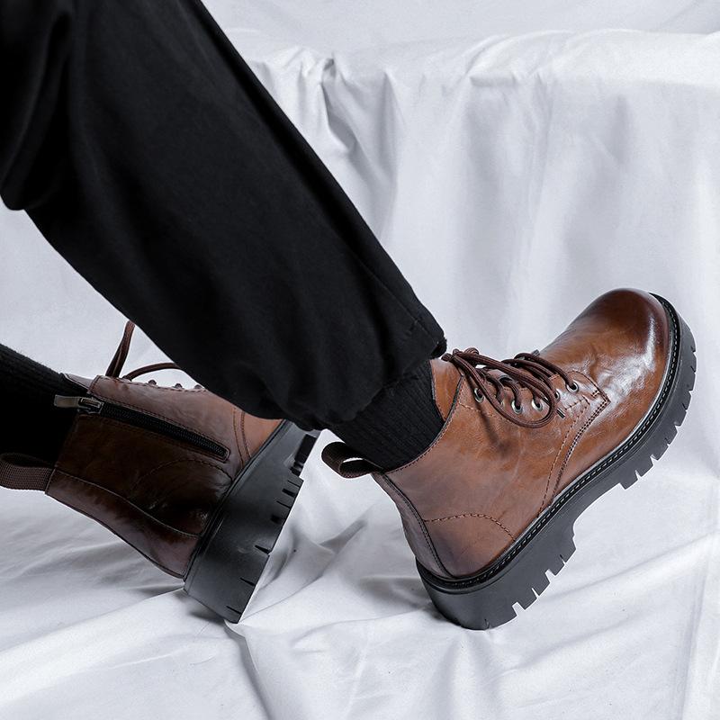 Martin Boots Men's New Casual British Style Trend Versatile Thick-soled Medium-top Black Locomotive Boots 6575-R