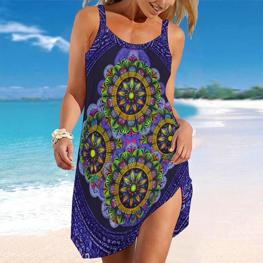 Women's Beach Dress Mini Dress Beach Print Casual Modern Dress Sleeveless Loose Fit Outdoor Daily Summer
