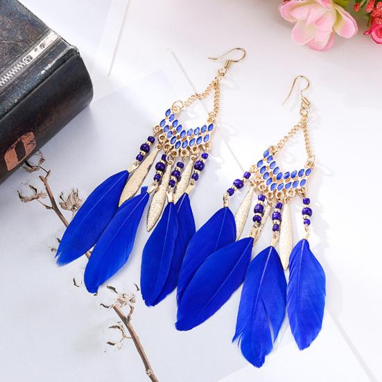1 Pair Women Earrings Bohemia Style Ethnic Synthetic Feather Exquisite Lady Dangle