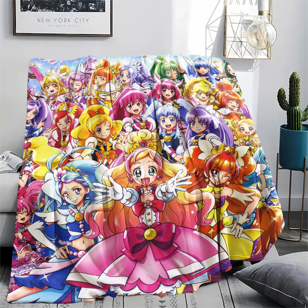 Pretty Cure Main Characters pattern Flannel Blanket, High quality Comfortable for All Seasons, Home Decor, Warmth and Comfort, Perfect for Gifts.