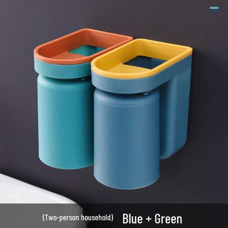 Wall-Mounted Toothbrush Holder & Cup Set - Punch-Free Bathroom Storage 
