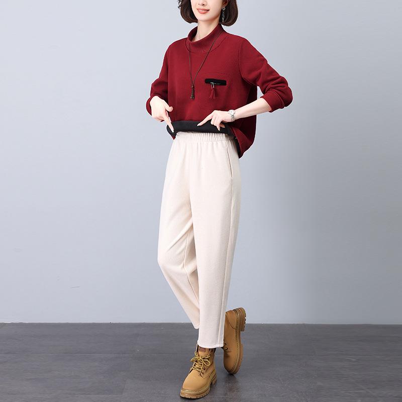 2024 Korean Style Petite Mom Casual Fashion Sweatshirt Two-Piece Set