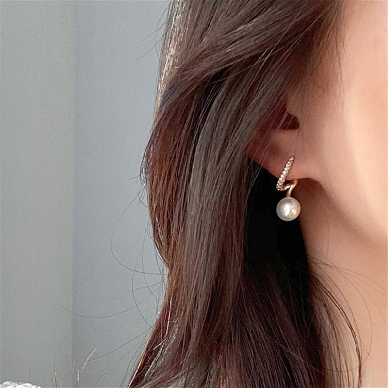 925 Sterling Silver Plated 14K Gold Simulated Pearl Zircon Earrings for Women Korean Luxury Jewelry Accessories