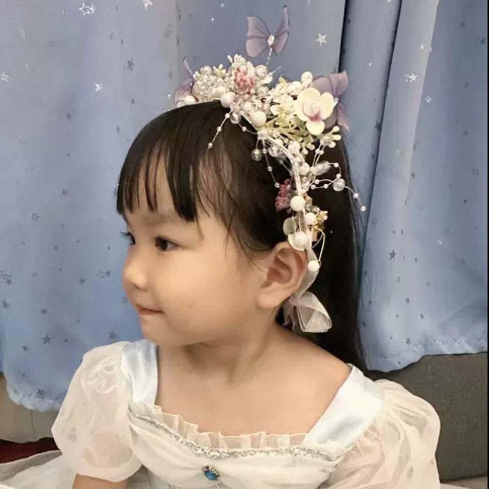 Simulation Flower Girls Garland Beads Flower Headdress Elegant Wreath Headband  Seaside Vacation