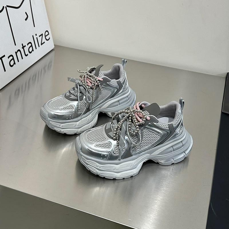 

Премиальные универсальные кроссовки на жемчужной платформе в стиле «папины кроссовки» Париж женские весна 2025 с небольшой высотой подъема легкие повседневные спортивные туфли 40