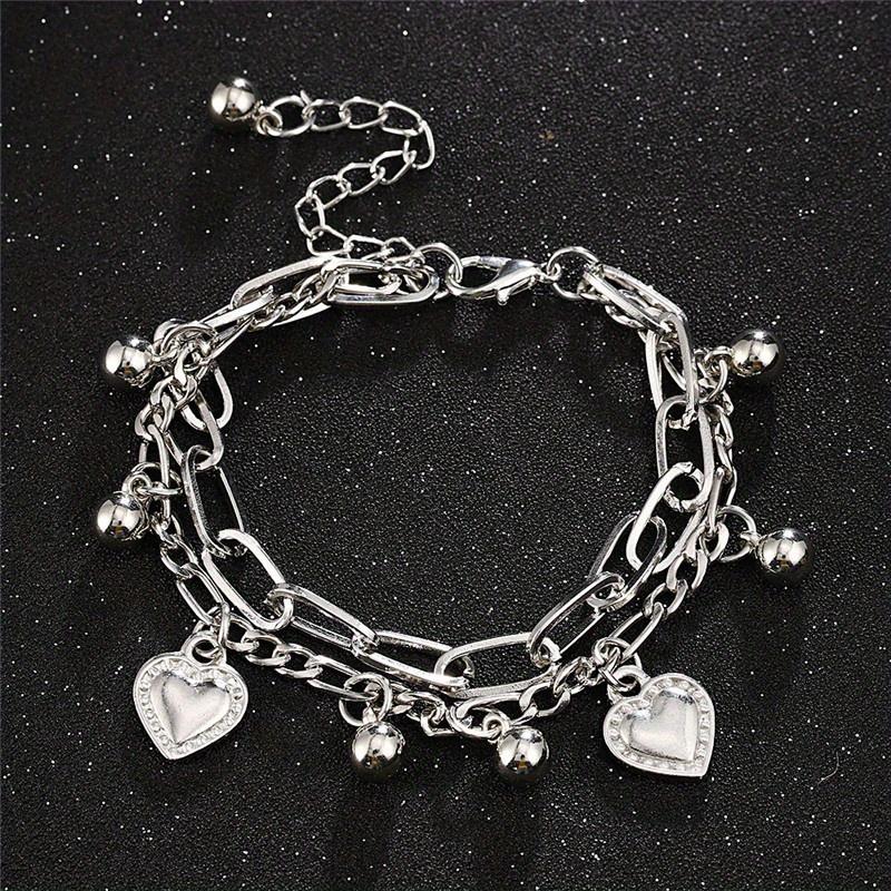 

2 Pieces of Personalized Punk Style Copper Color Chain Heart Pendant Bracelet, Women s Fashion Trend Accessory Zircon