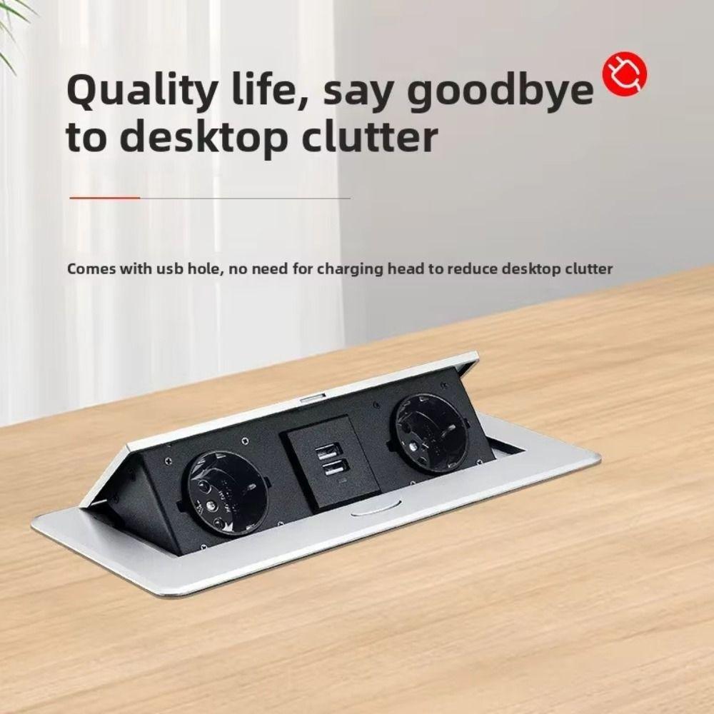 Aluminum Panel Desk Socket EU Socket Desktop Outlet With Cable Plug Hidden Socket  Kitchen Counter