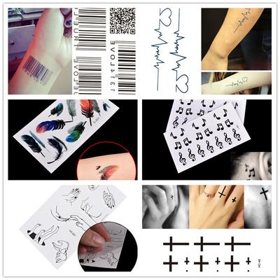 1pc Waterproof Tattoo Sticker Body Art Water Transfer Feather Music Note Cross Barcode Temporary Tattoo Sticker