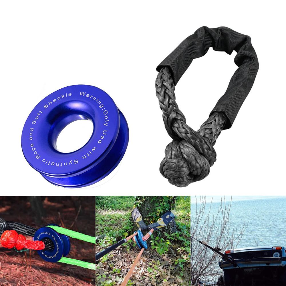 Heavy Duty Recovery Ring Snatch Block Pulley W/ Soft Shackle Tow Winch Rope