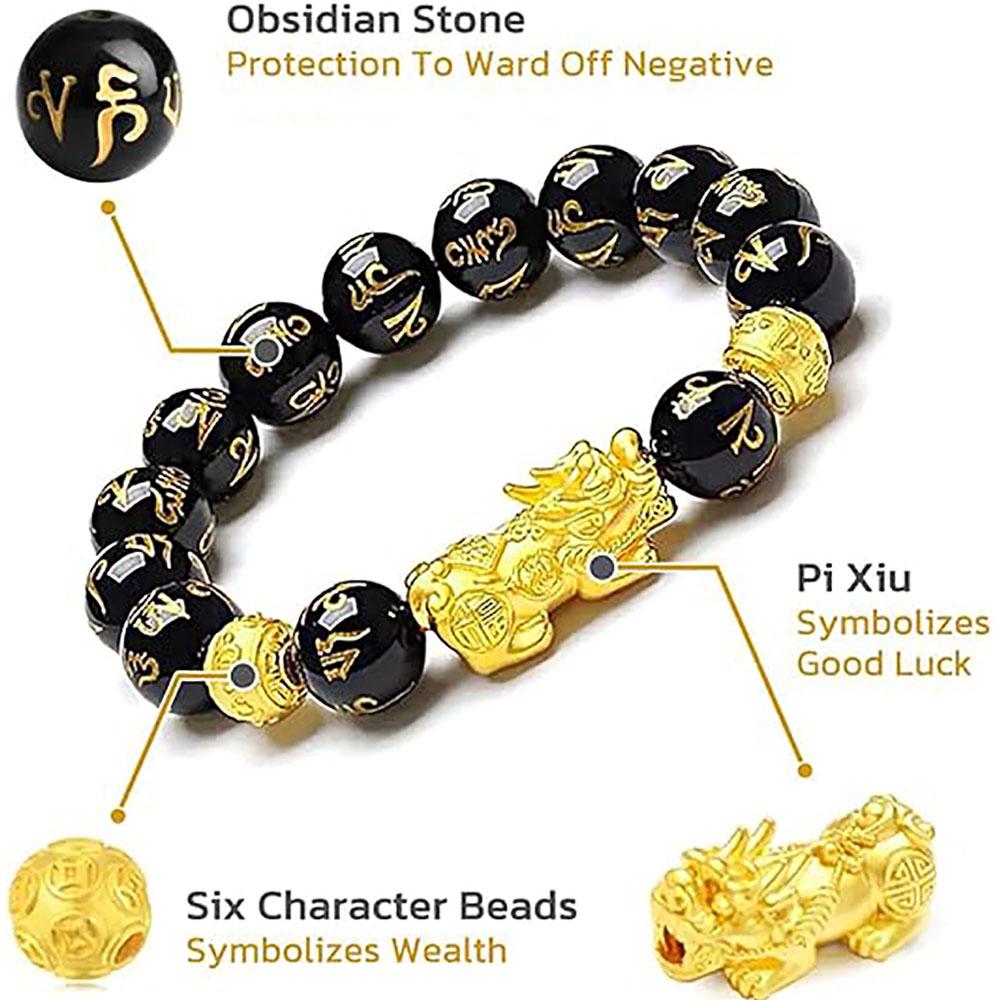 Bracelet Feng Shui Richesse et Chance, Bracelet Feng Shui Obsidienne Noire Pixiu Richesse Prospérité Perles Bouddha Bracelet Élastique