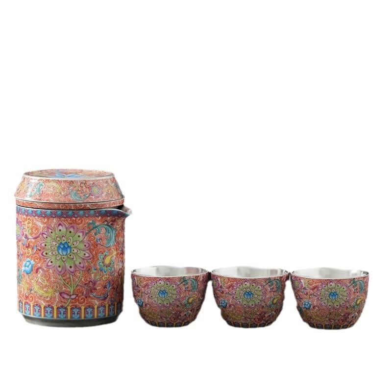 Chaxun Nordic Enamel Silver Travel Tea Set