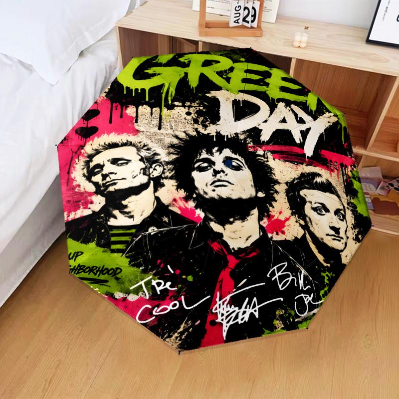 1PC Green Day Automatic Folding Umbrella 8-Rib Travel Umbrella with Auto Portable Case, Ideal Gift for Birthdays