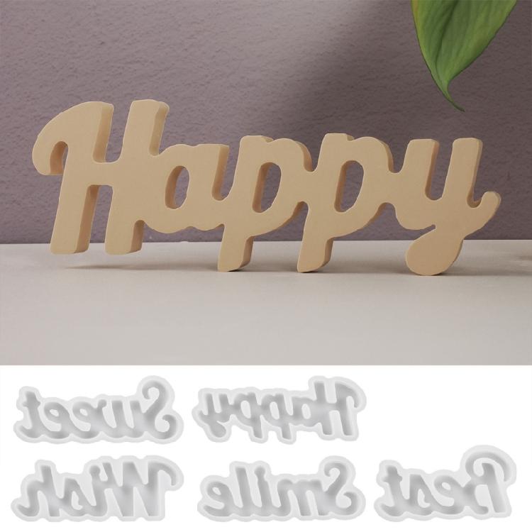 5Pcs Letter Resin Silicone Molds Blessing Words Resin Silicone Mould for Epoxy Resin Chocolate Fondant Decoration