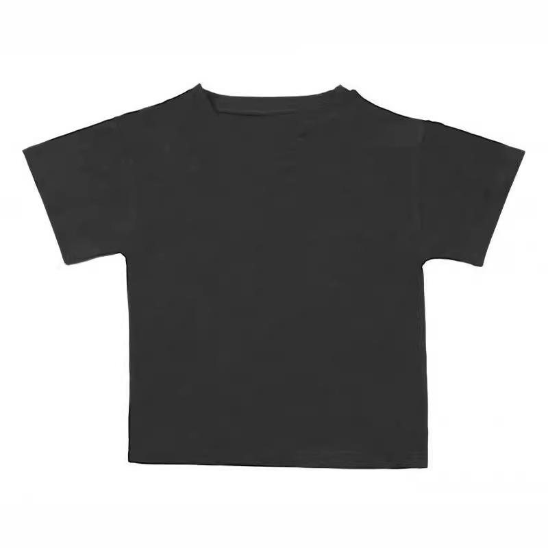 AA-14 Summer Short Sleeve Crop Top Crew Neck Casual Solid Color, Logo Printable