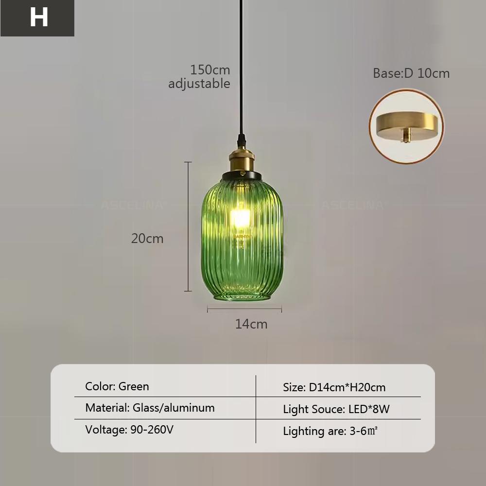 Nordic Retro Glass Pendant Light Green Hanging Lamp Living Room Decor Luminaire Hall Bedroom Dining Room Indoor Fixture Lustre