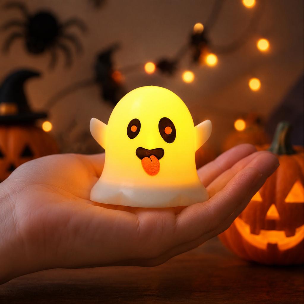 Halloween LED Candle Lights with Cute Faces - Pumpkin Shaped Flameless Night Light for Party Decor and Indoor Tabletop Decoration