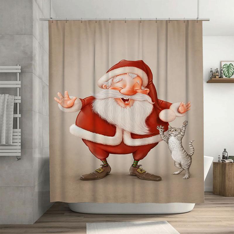 

Tuniu Charming Christmas Santa Claus Shower Curtain Festive Holiday Bathroom Decor Fun Reversible Waterproof Fabric Backdrop For W60H190(CM)-1 Pcs