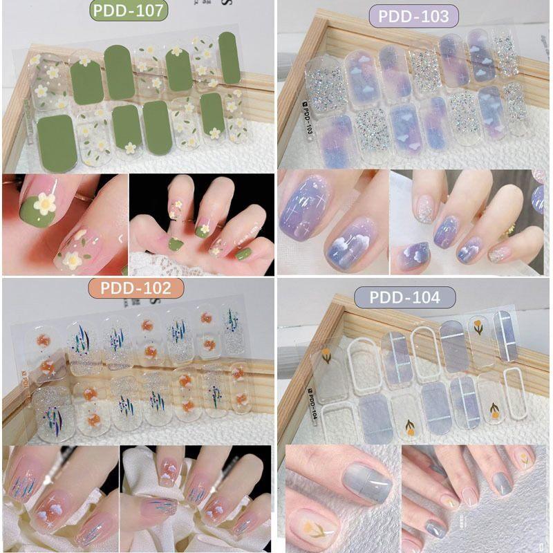 Press On Nail Stickers 1 Sheet Long Lasting Floral Pattern Self Adhesive Fake Nails for Gift Giving