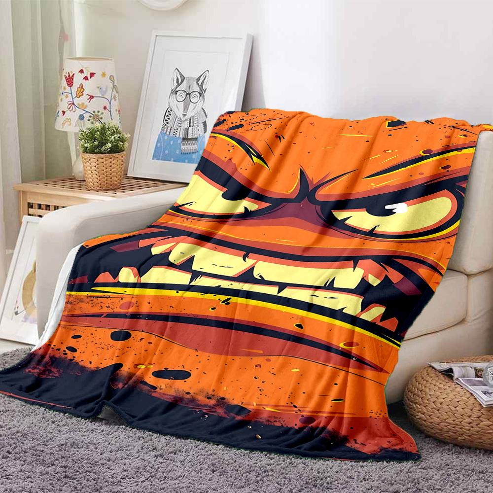 1pc Angry Face Blanket, Lightweight Flannel Throw Blanket For Sofa, Bed, Travel, Camping, Living Room, Office, Couch, Chair, And Bed