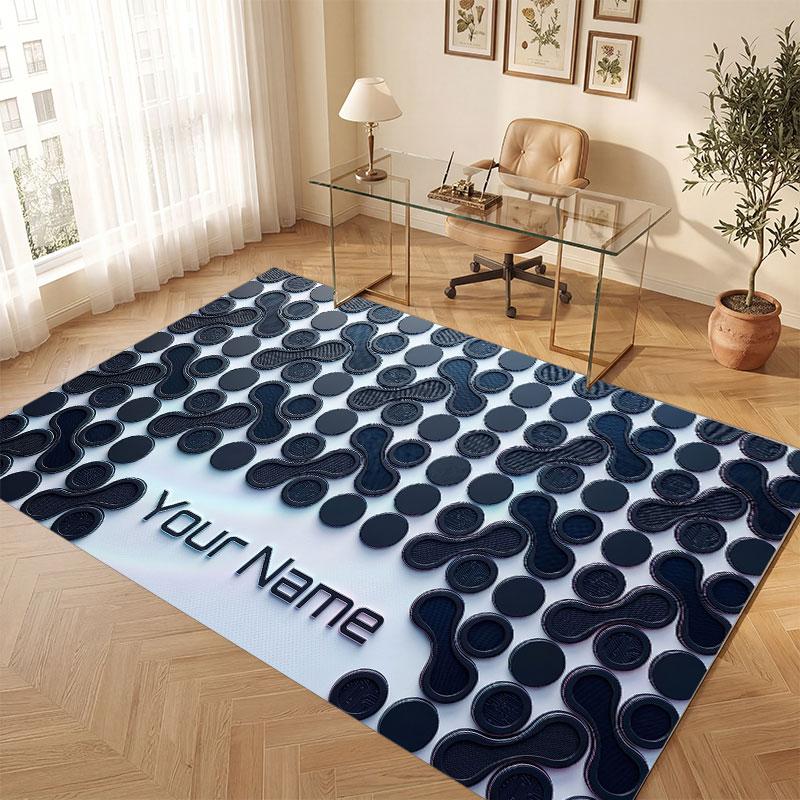 Abstract Geometric Theme Crystal Velvet Floor Rug Personalized Custom Name Text Warm Carpet Home Decoration